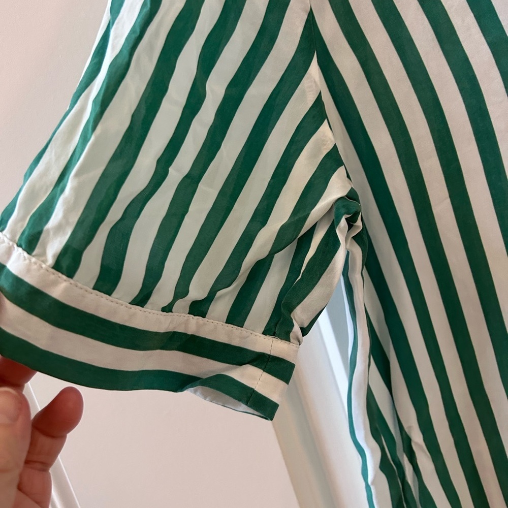 BRAX Feel Good Green and White Striped tunic blouse. US 4. Silky. EUC. Preppy. - Picture 4 of 12